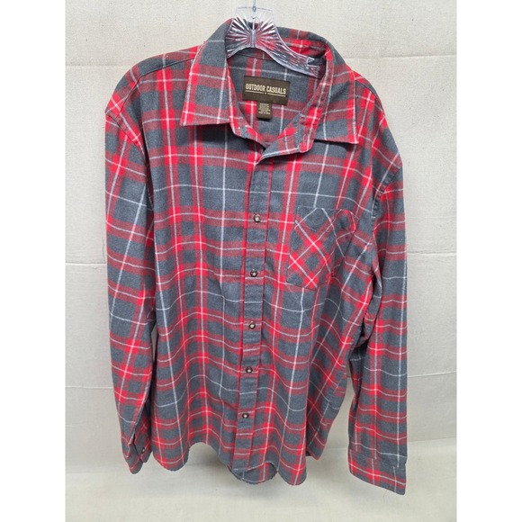 Outdoor Casuals Other - Outdoor Casuals Mens Red Grey Plaid‎ Flannel Button Down Shirt XXL Western Yoke